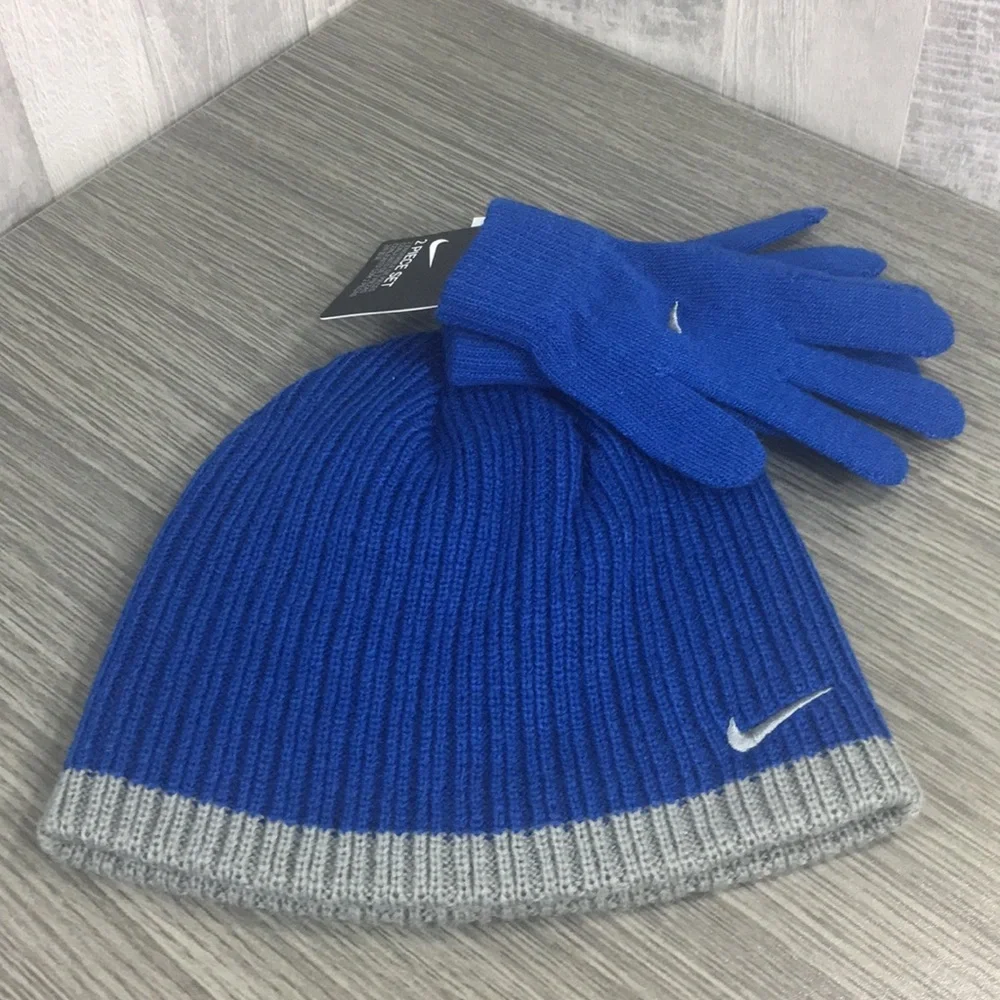 Nike Boy's Boy`s Knit Beanie & Gloves Set gym blue